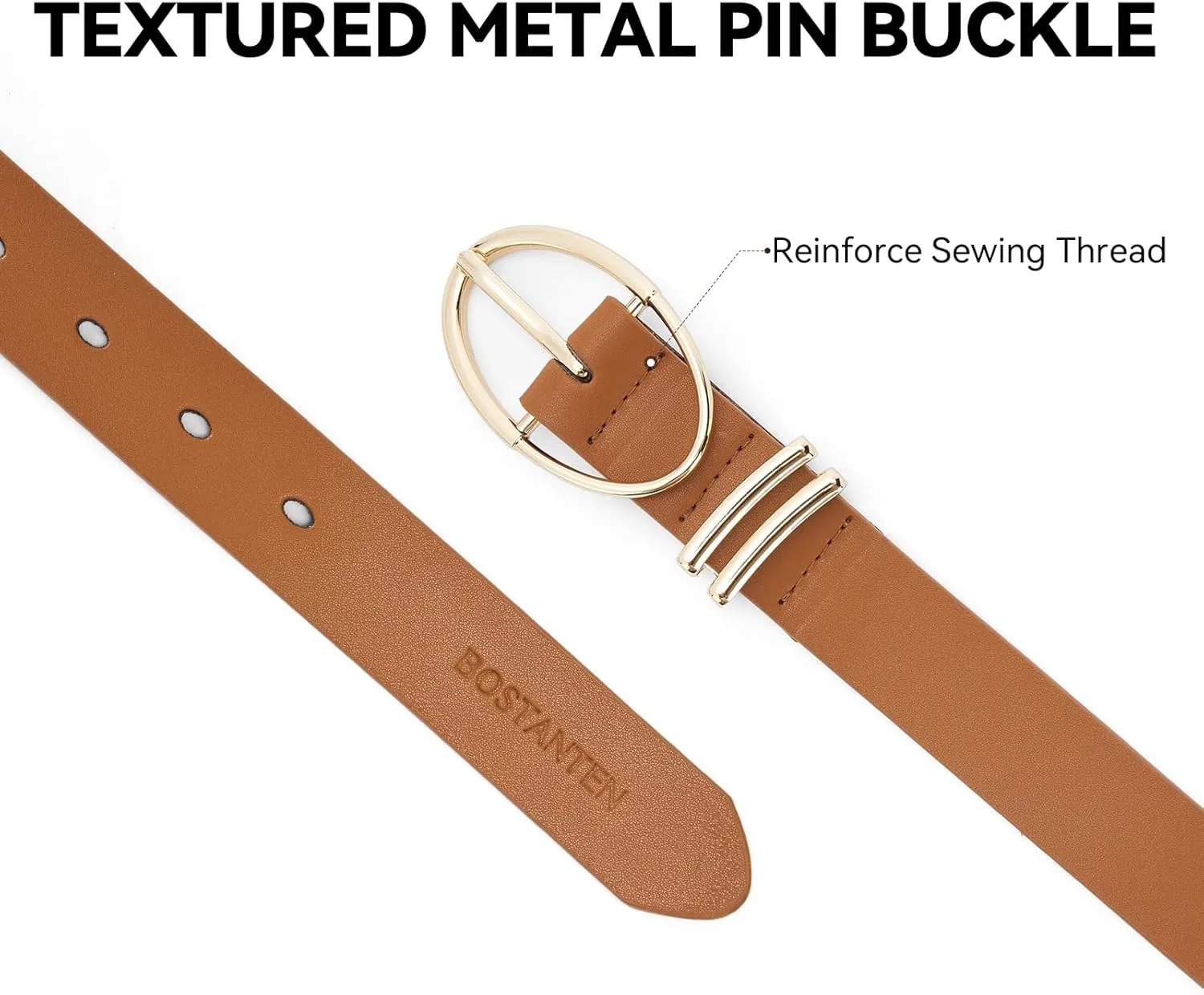 BOSTANTEN Women Belts For Jeans Dresses Pants Trendy Ladies Leather Waist Black Belt with Silver Oval Buckle