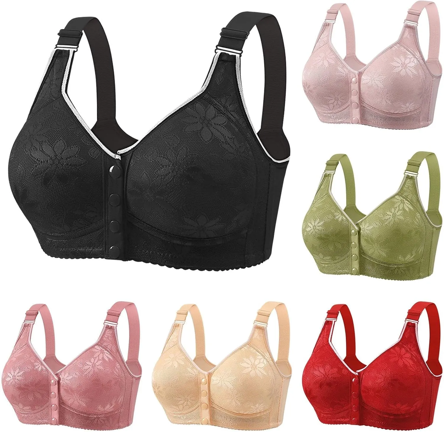 Bras for Older Women Comfortable Wireless Front Hook/Button Dwon Bralette Full Coverage No Underwire Everyday Bra