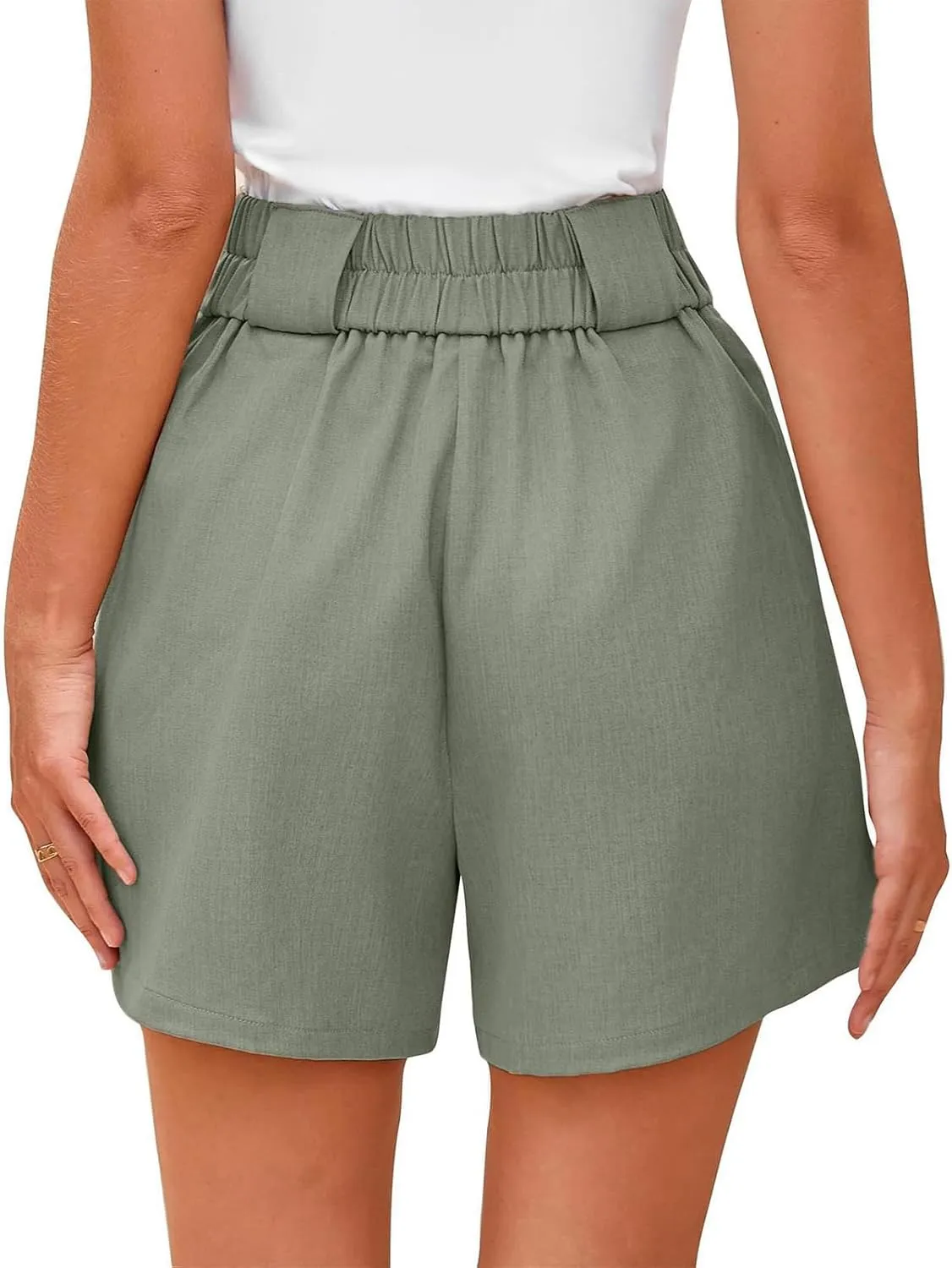 Canbebig Womens Shorts Dressy Casual Casual Elastic High Waisted Wide Leg Shorts Side Slit Business Work Shorts with Pockets
