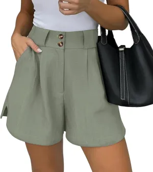 Canbebig Womens Shorts Dressy Casual Casual Elastic High Waisted Wide Leg Shorts Side Slit Business Work Shorts with Pockets