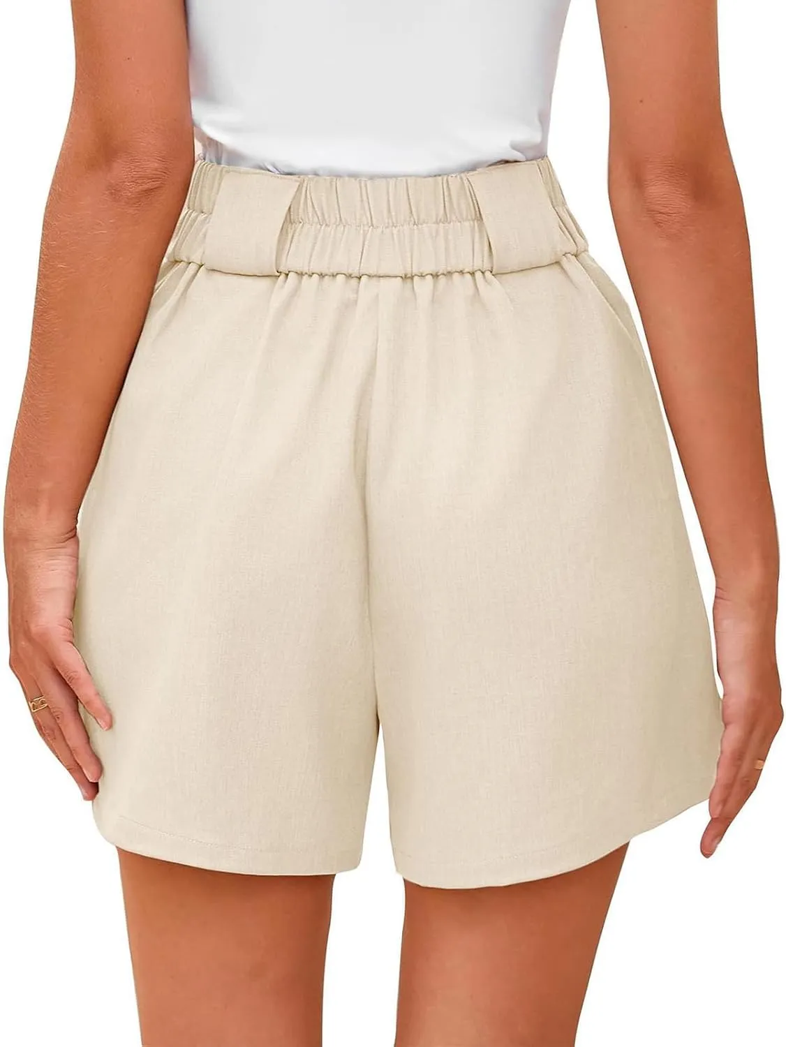 Canbebig Womens Shorts Dressy Casual Casual Elastic High Waisted Wide Leg Shorts Side Slit Business Work Shorts with Pockets