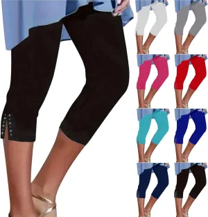 Capri Leggings for Women High Waisted Rhinestone Trim Stretch Workout Yoga Capris Comfy Gym Compression Joggers Pants