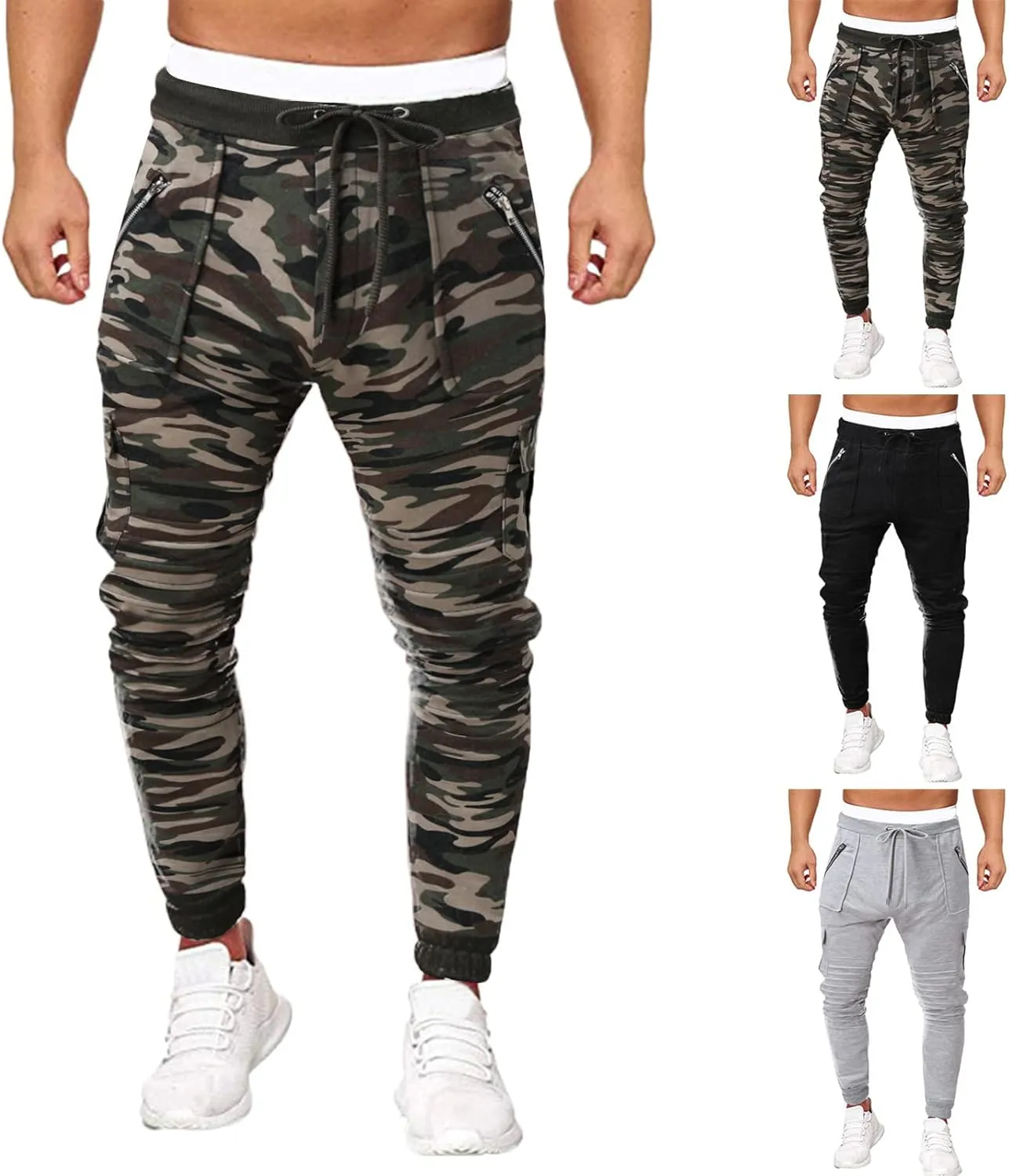 Cargo Pants for Men Big and Tall, for Men Relaxed Fit Casual Slim Beach Work Streetwear Khaki Baggy Pants with Zipper