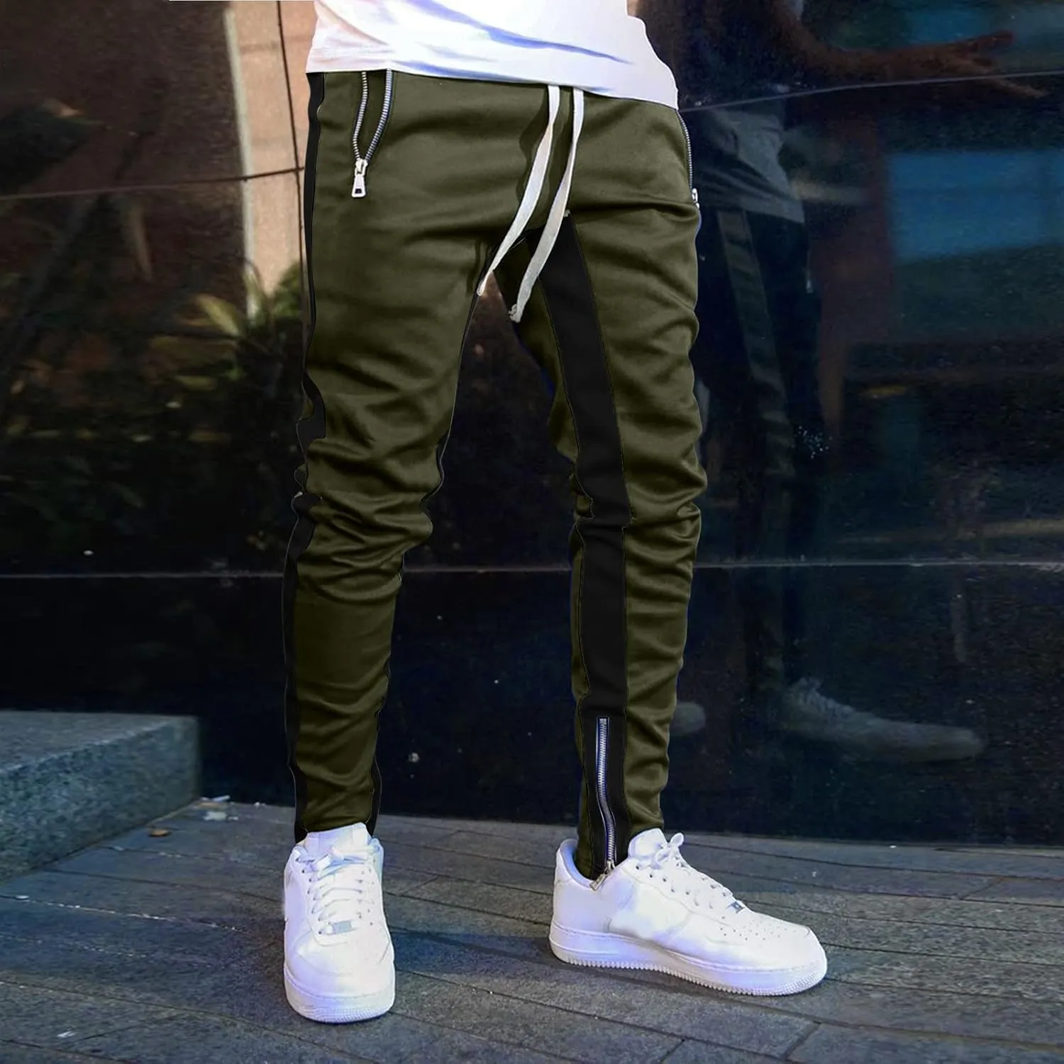 Cargo Sweatpants for Men Pants Sport Daily Workout Pants Mens Baggy Sweatpants with Pockets Fleece Sweat Pants Black