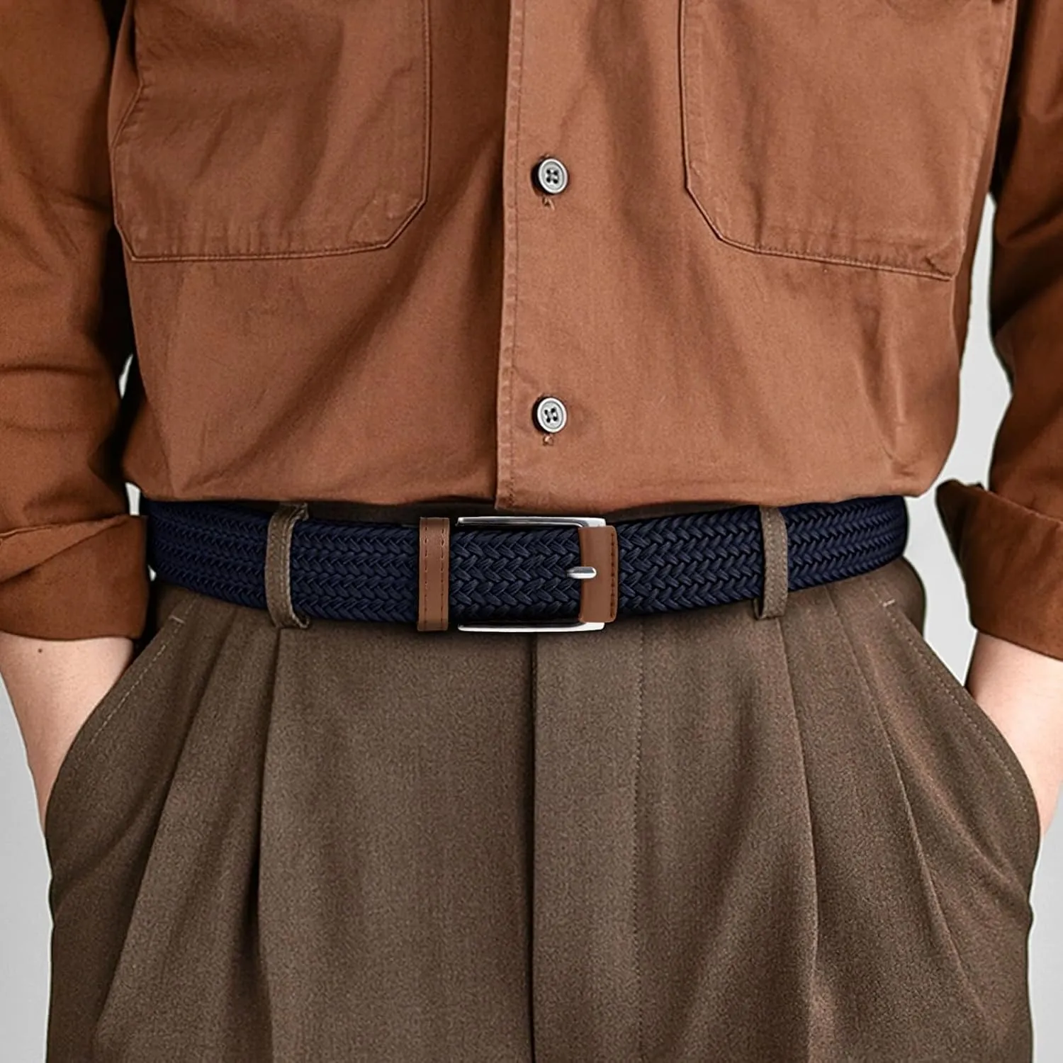 Casual Stretch Belts for Men, Adjustable Braided Mens Elastic Belt, Ideal Gifts for Golf, Dress, Work