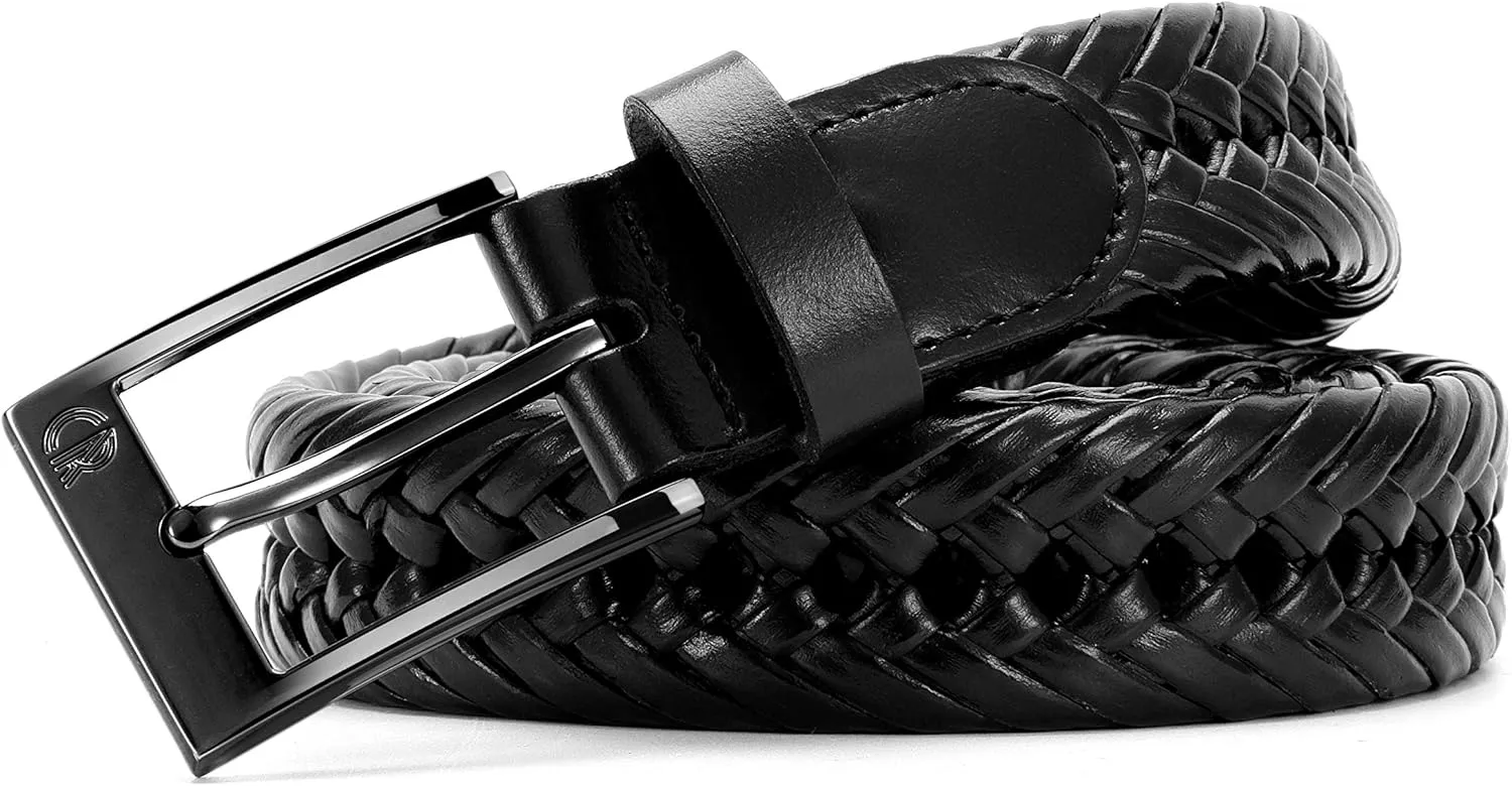 CHAOREN Leather Braided Belts for Men - 1 1/8" Mens Casual Woven Leather Belt for Dress Pants