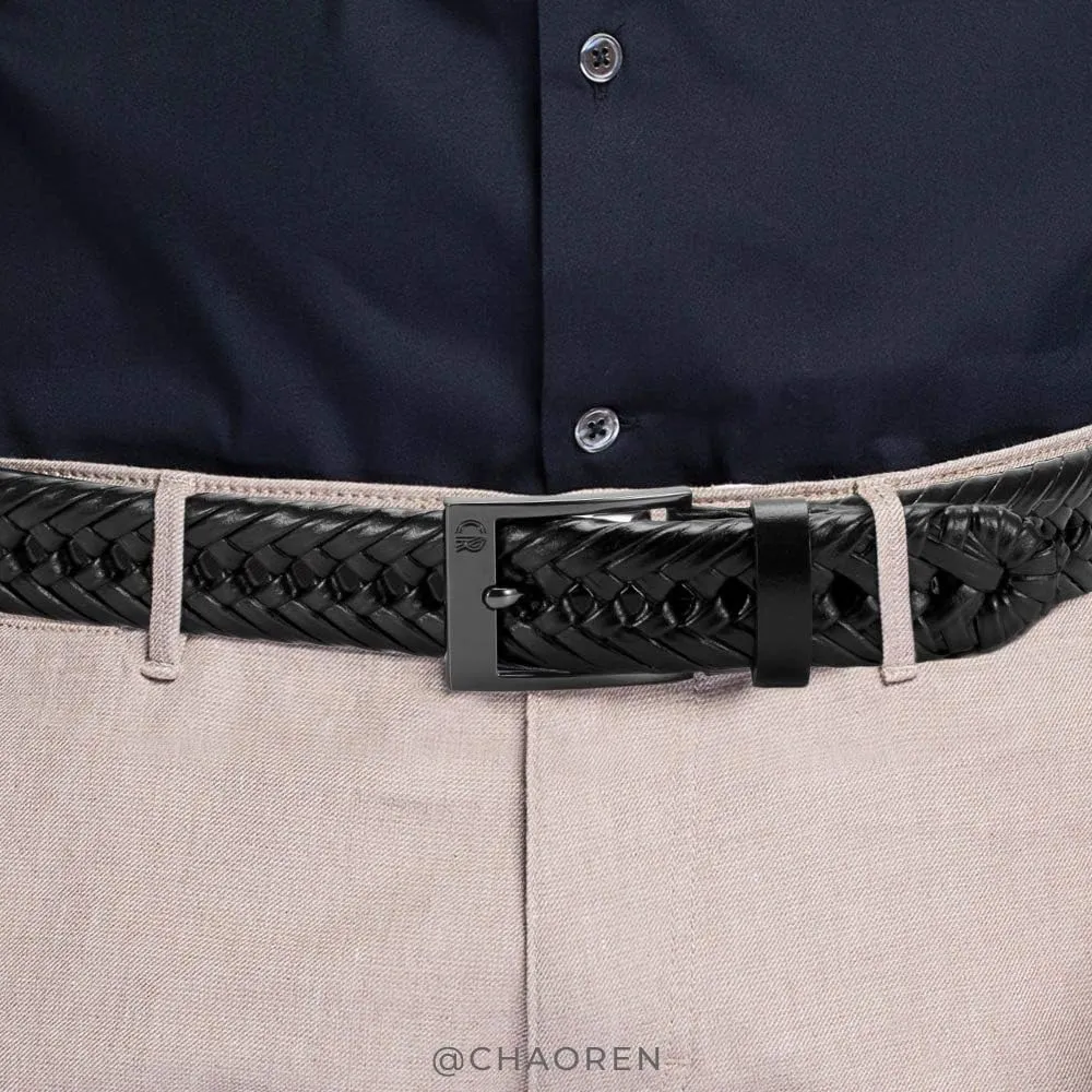 CHAOREN Leather Braided Belts for Men - 1 1/8" Mens Casual Woven Leather Belt for Dress Pants