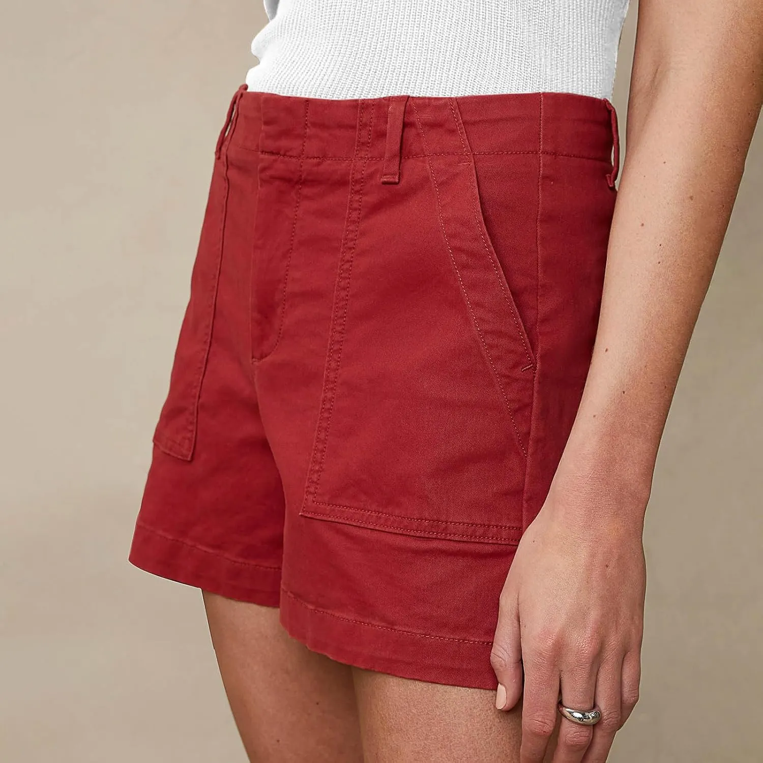 Chino Shorts for Women Casual Summer Linen Shorts Pull On Elastic High Waisted Wide Leg Lounge Short with Pockets