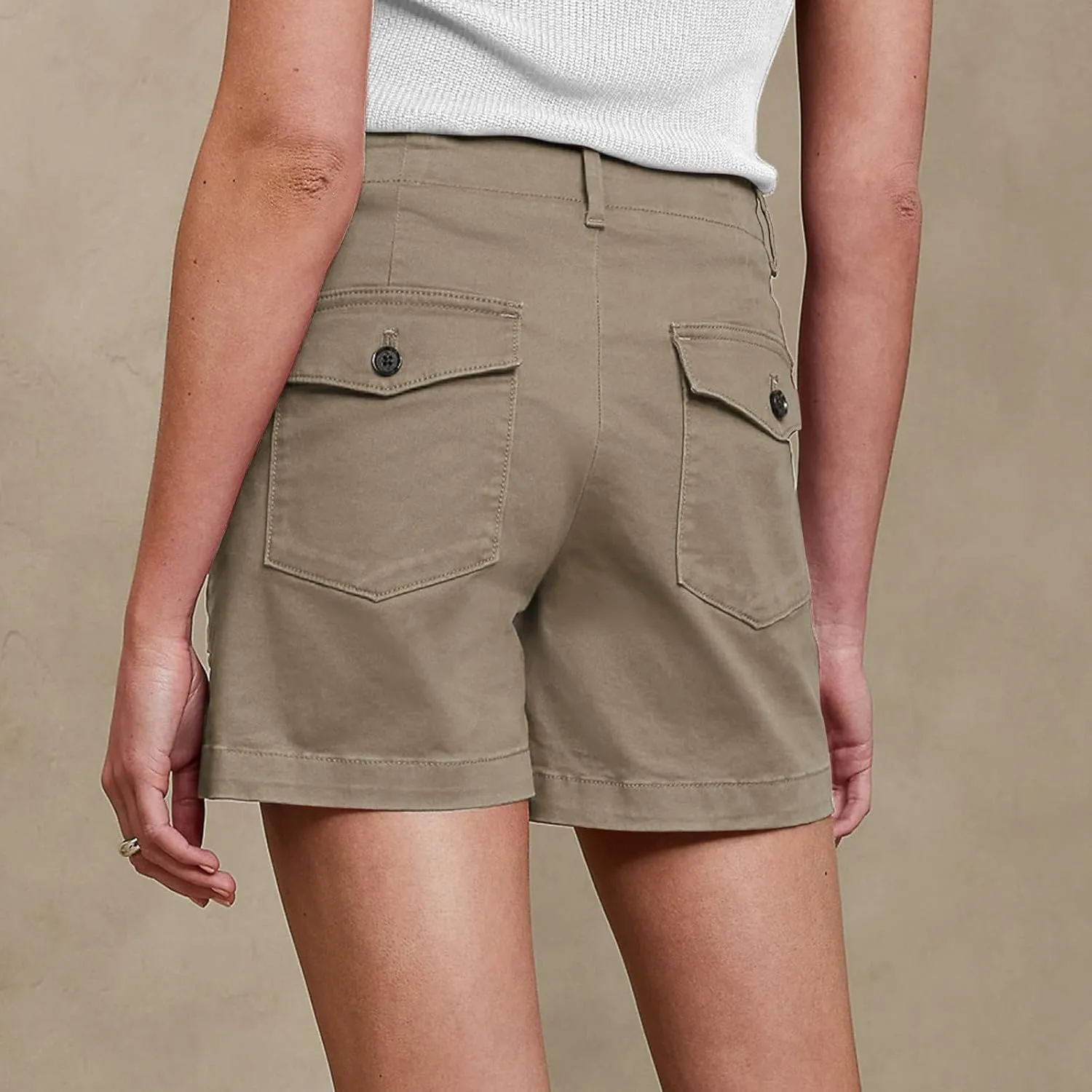Chino Shorts for Women Casual Summer Linen Shorts Pull On Elastic High Waisted Wide Leg Lounge Short with Pockets