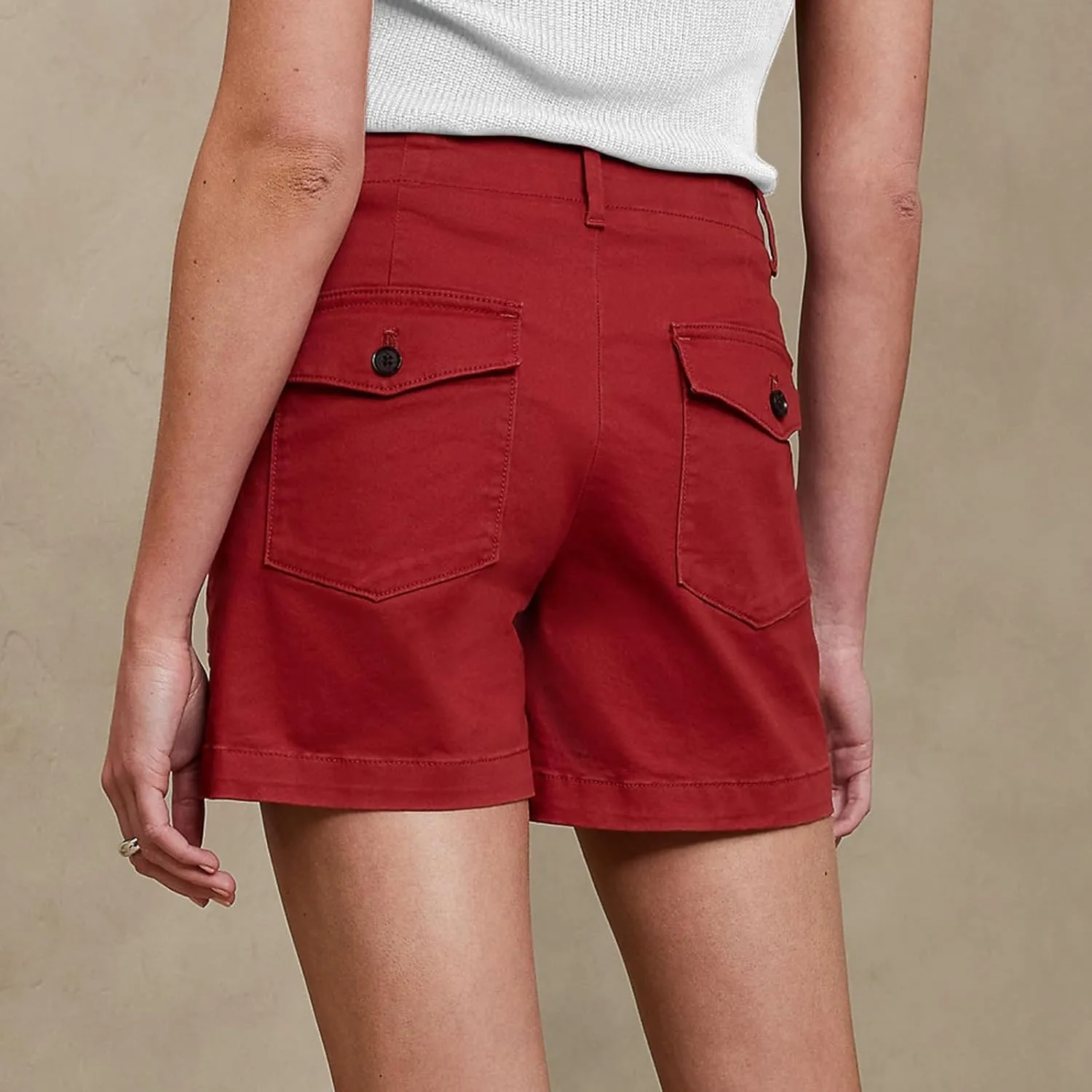 Chino Shorts for Women Casual Summer Linen Shorts Pull On Elastic High Waisted Wide Leg Lounge Short with Pockets