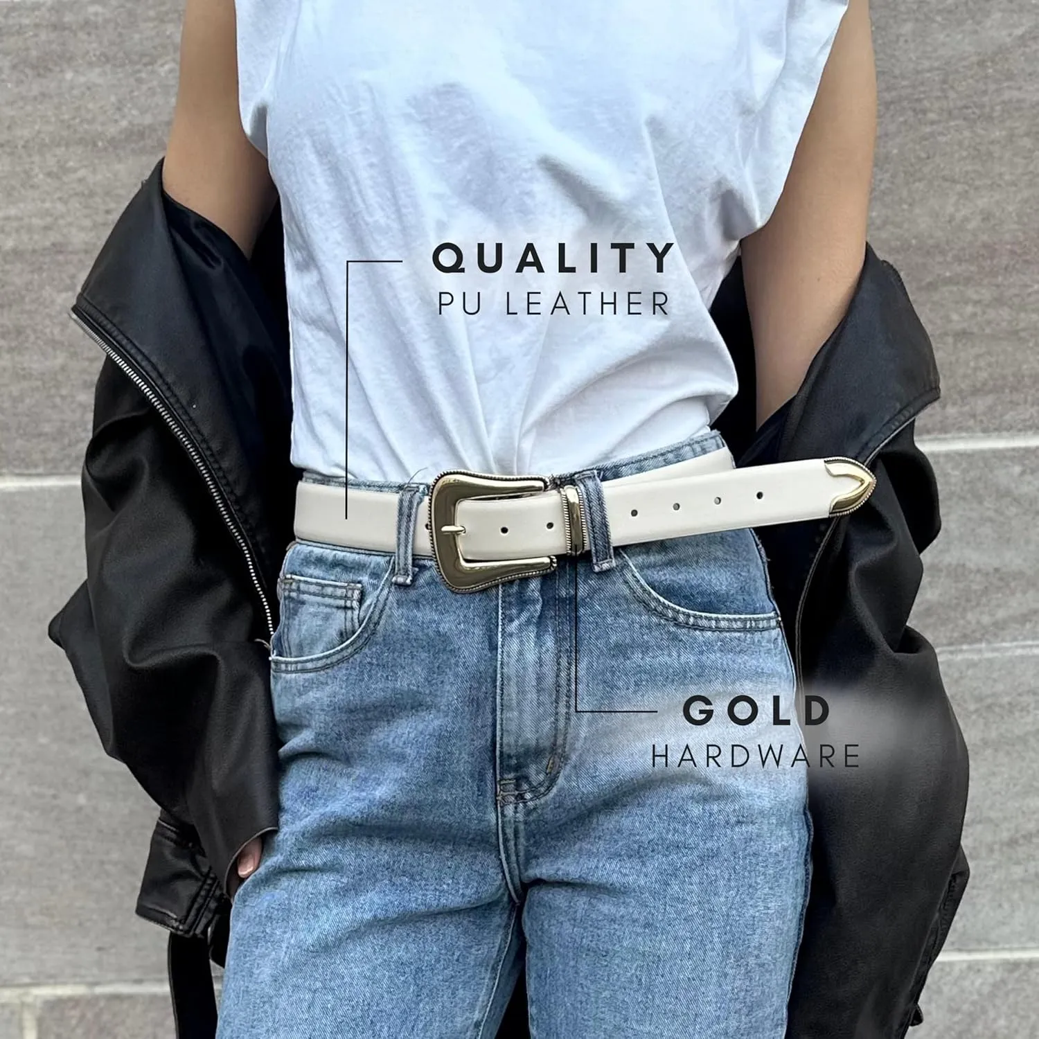 Citrusy Boutique 2-Pack | Country Western Fashion Cowgirl Belts for Women | Cute Chunky Gold Western Belt Buckle