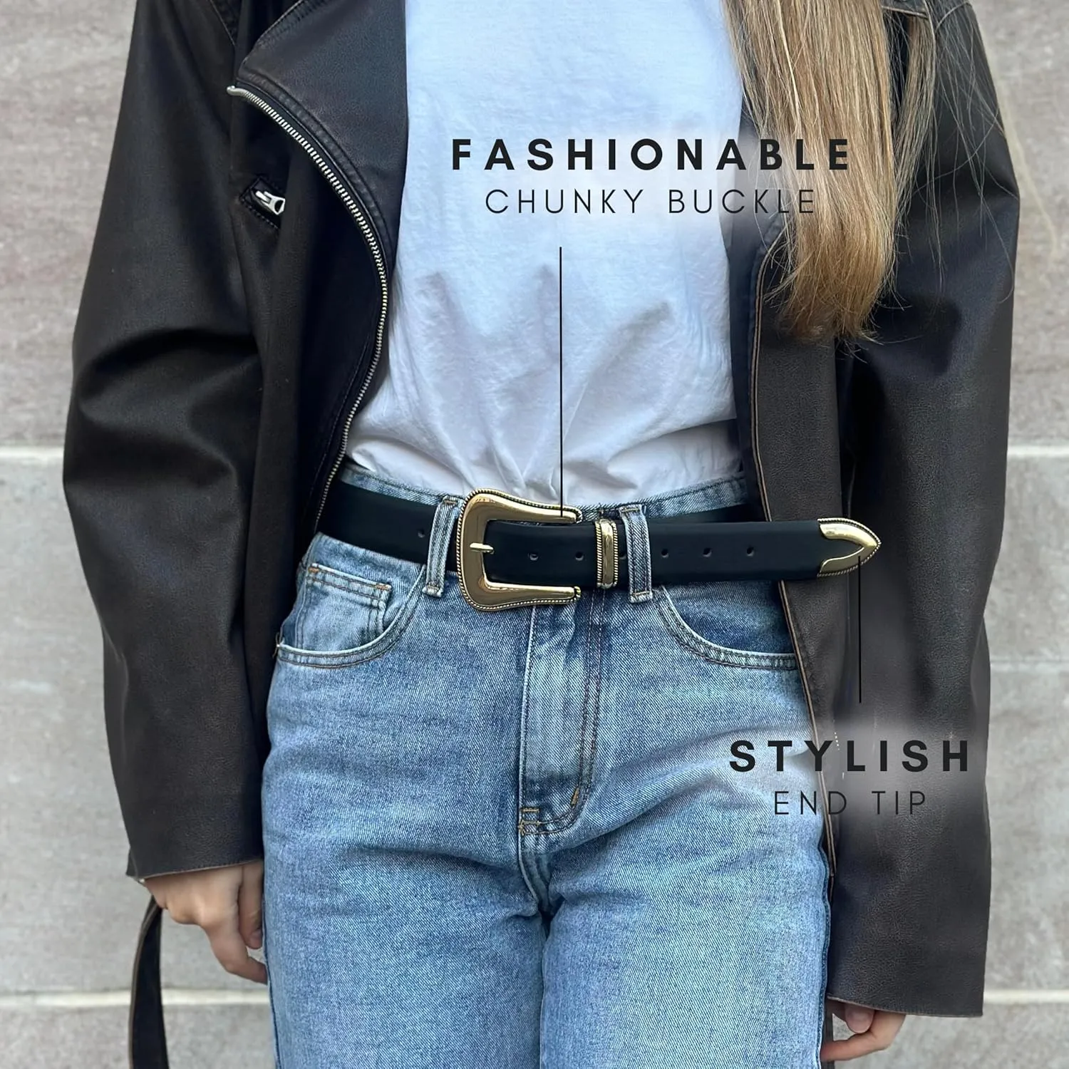 Citrusy Boutique 2-Pack | Country Western Fashion Cowgirl Belts for Women | Cute Chunky Gold Western Belt Buckle