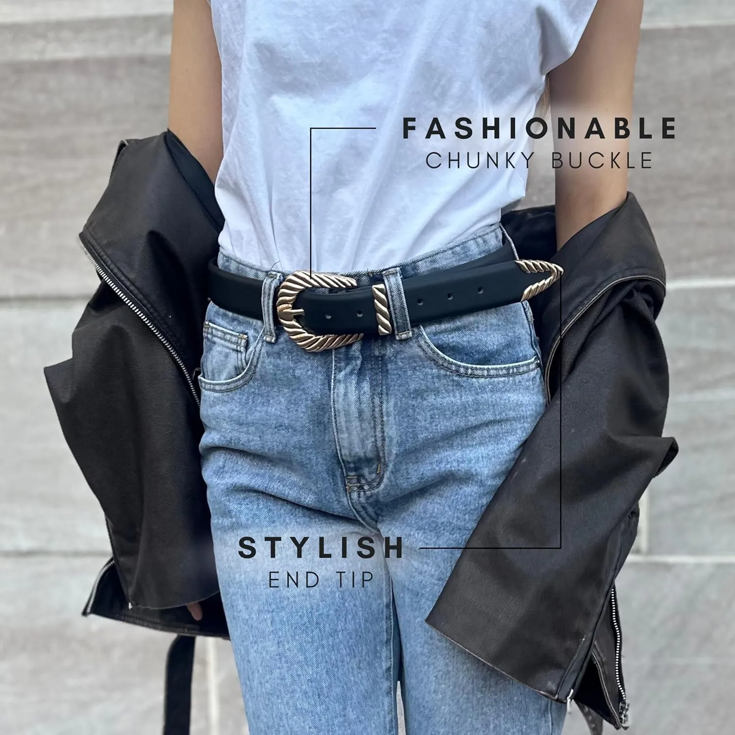 Citrusy Boutique 2-Pack | Country Western Fashion Cowgirl Belts for Women | Cute Chunky Gold Western Belt Buckle