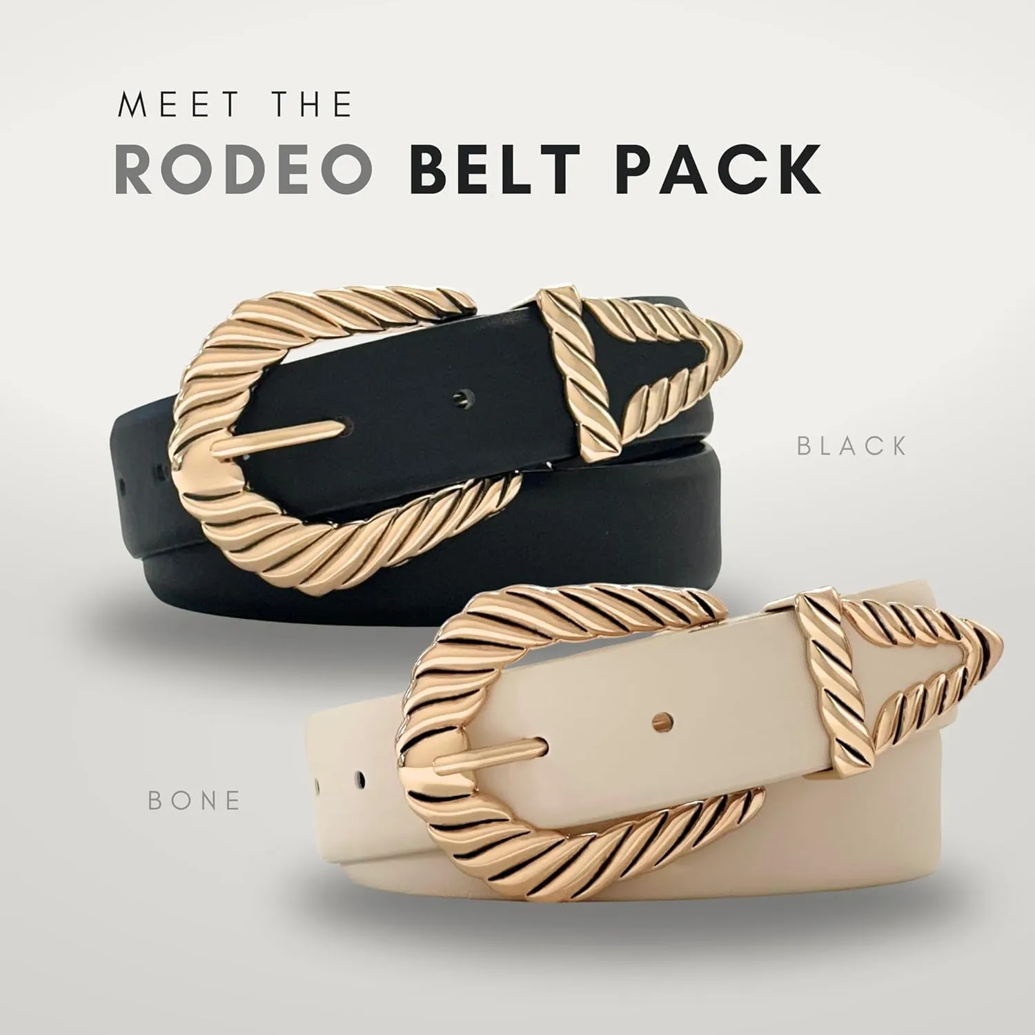 Citrusy Boutique 2-Pack | Country Western Fashion Cowgirl Belts for Women | Cute Chunky Gold Western Belt Buckle