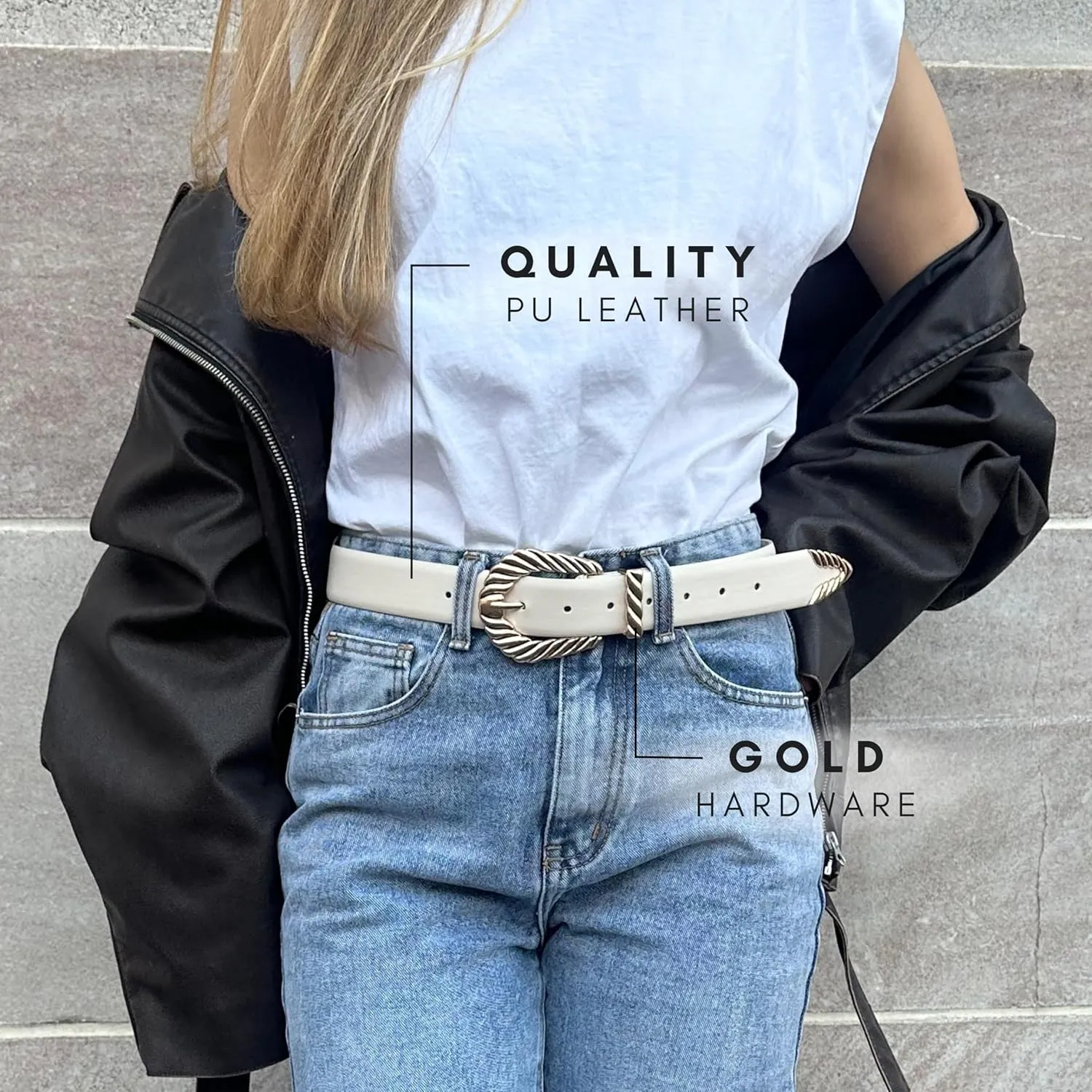 Citrusy Boutique 2-Pack | Country Western Fashion Cowgirl Belts for Women | Cute Chunky Gold Western Belt Buckle