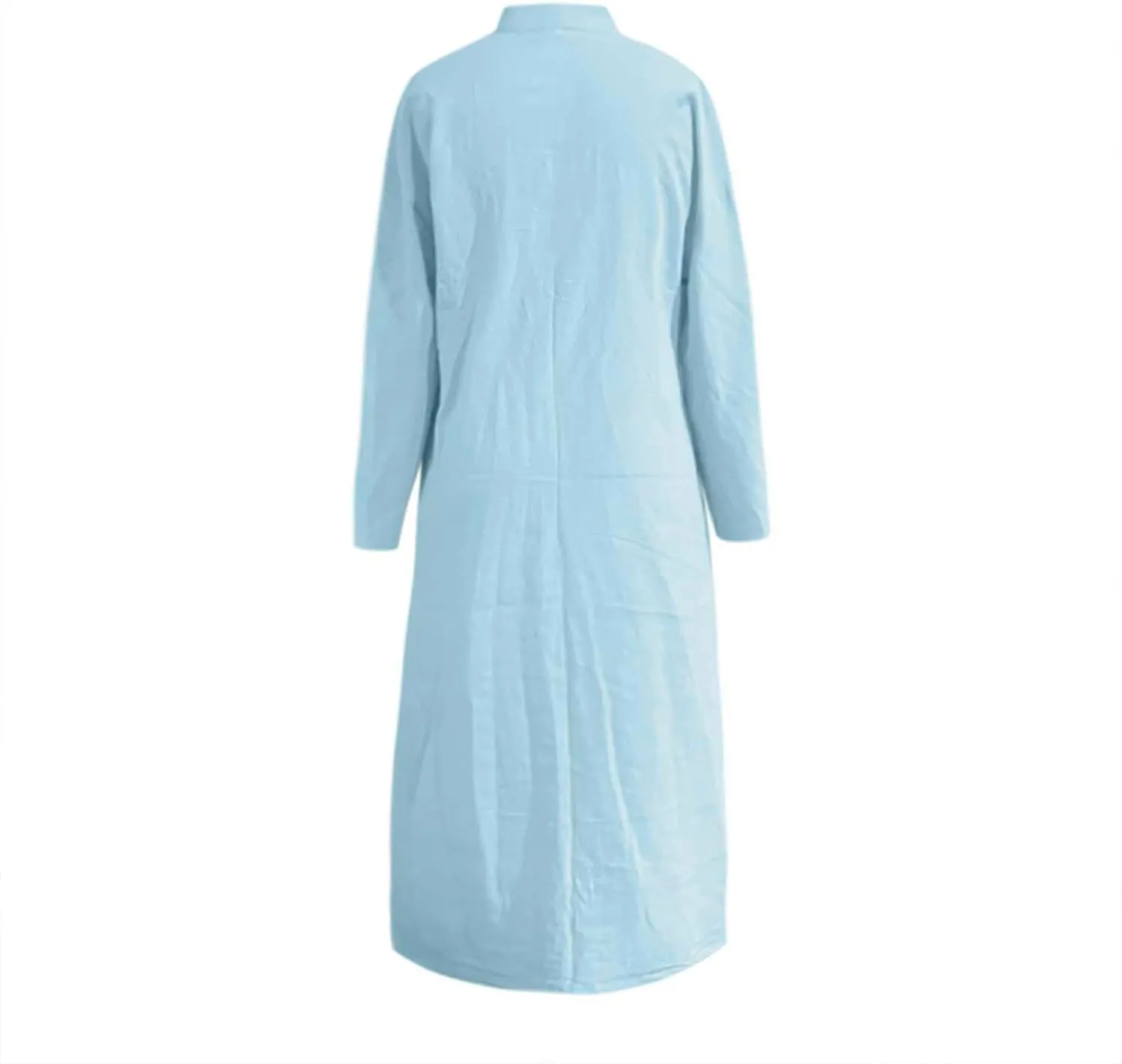 Collared Dress for Women Summer Casual Maxi Dresses Long Sleeve V Neck Shift Loose Dresses with Pockets