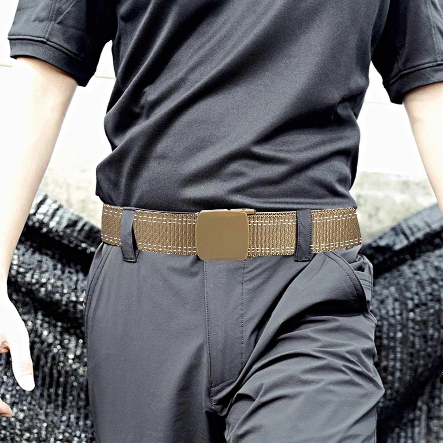 Coobbar 3-Pack Nylon Canvas Belt Plastic Buckle Belt Travel Adjustable Nylon Web Slide Belt