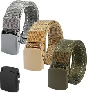 Coobbar 3-Pack Nylon Canvas Belt Plastic Buckle Belt Travel Adjustable Nylon Web Slide Belt