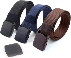 Coobbar 3-Pack Nylon Canvas Belt Plastic Buckle Belt Travel Adjustable Nylon Web Slide Belt