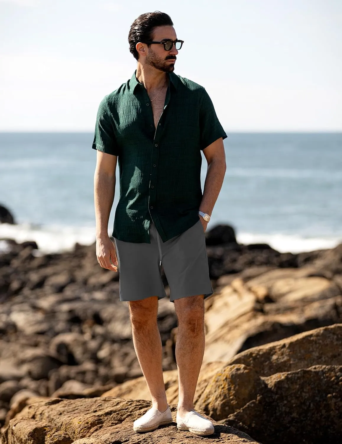 COOFANDY Men's Casual Shorts 7 inch Quick Dry Lightweight Shorts Elastic Waist Summer Beach Shorts