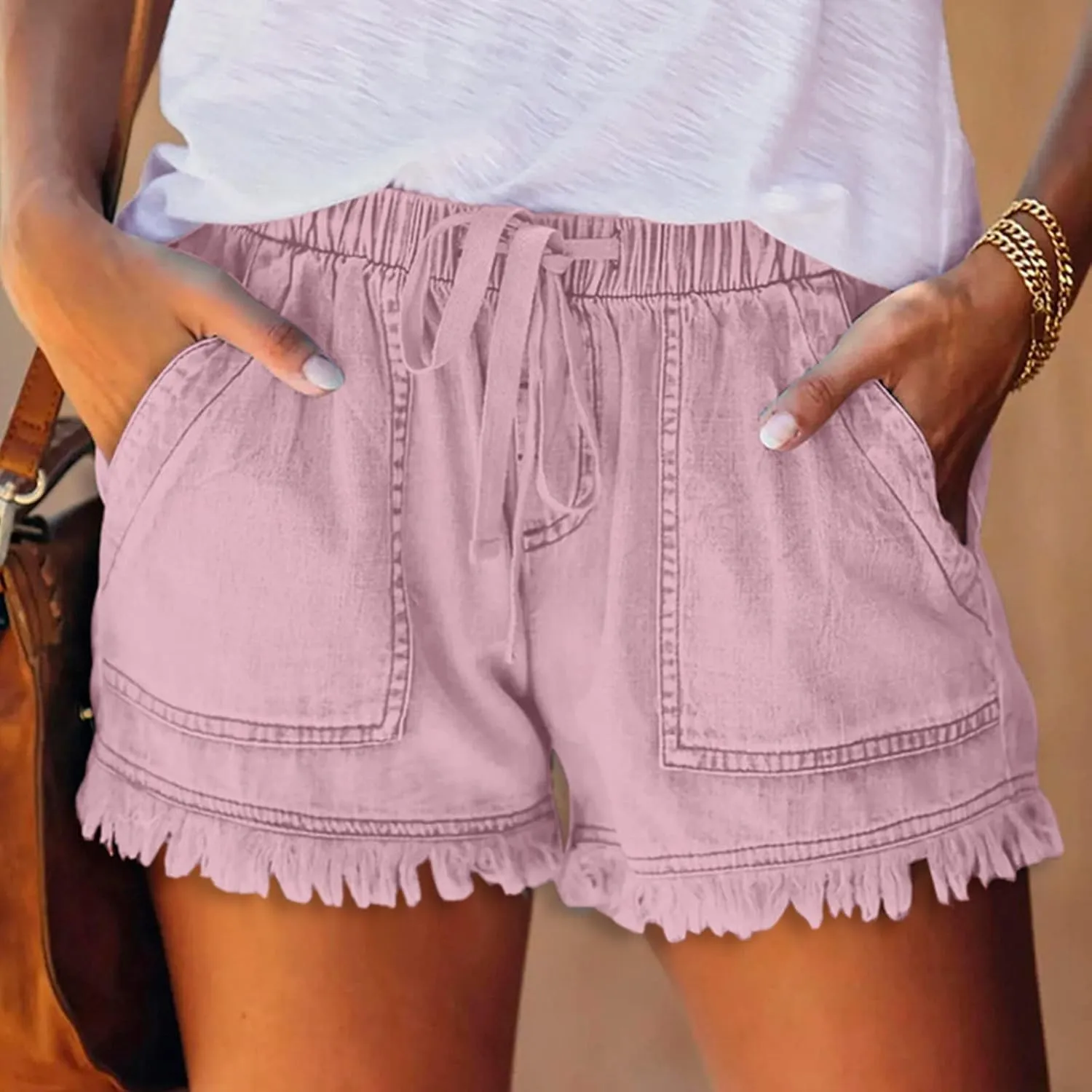 cooki Womens Shorts Summer, Womens Lightweight Shorts Casual Baggy Trendy Short Pants Elastic Waist Drawstring Shorts