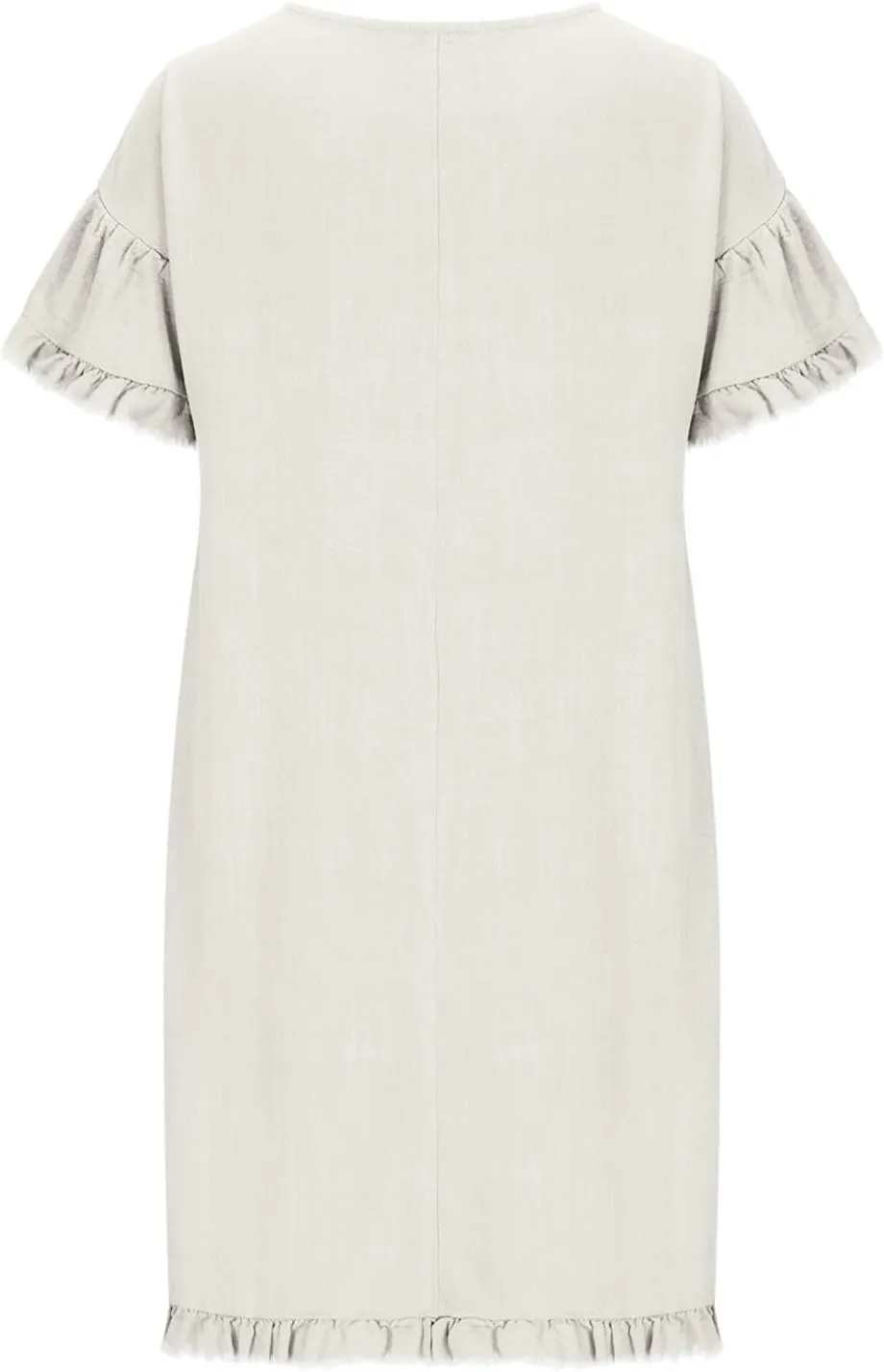 Cotton Linen Dress for Women Short Sleeve Crewneck Mini Dresses for Summer Solid Color Shift Dress with Pockets