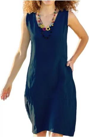 Cotton Linen Summer Midi Dresses for Women 2025 Vacation Sleeveless V-Neck Sundress Loose Casual Beach Solid Dresses