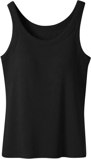 Cotton Tank Tops for Women Solid Color Sleeveless Crew Neck T Shirts Summer Casual Seamless Blouse with Built in Bra