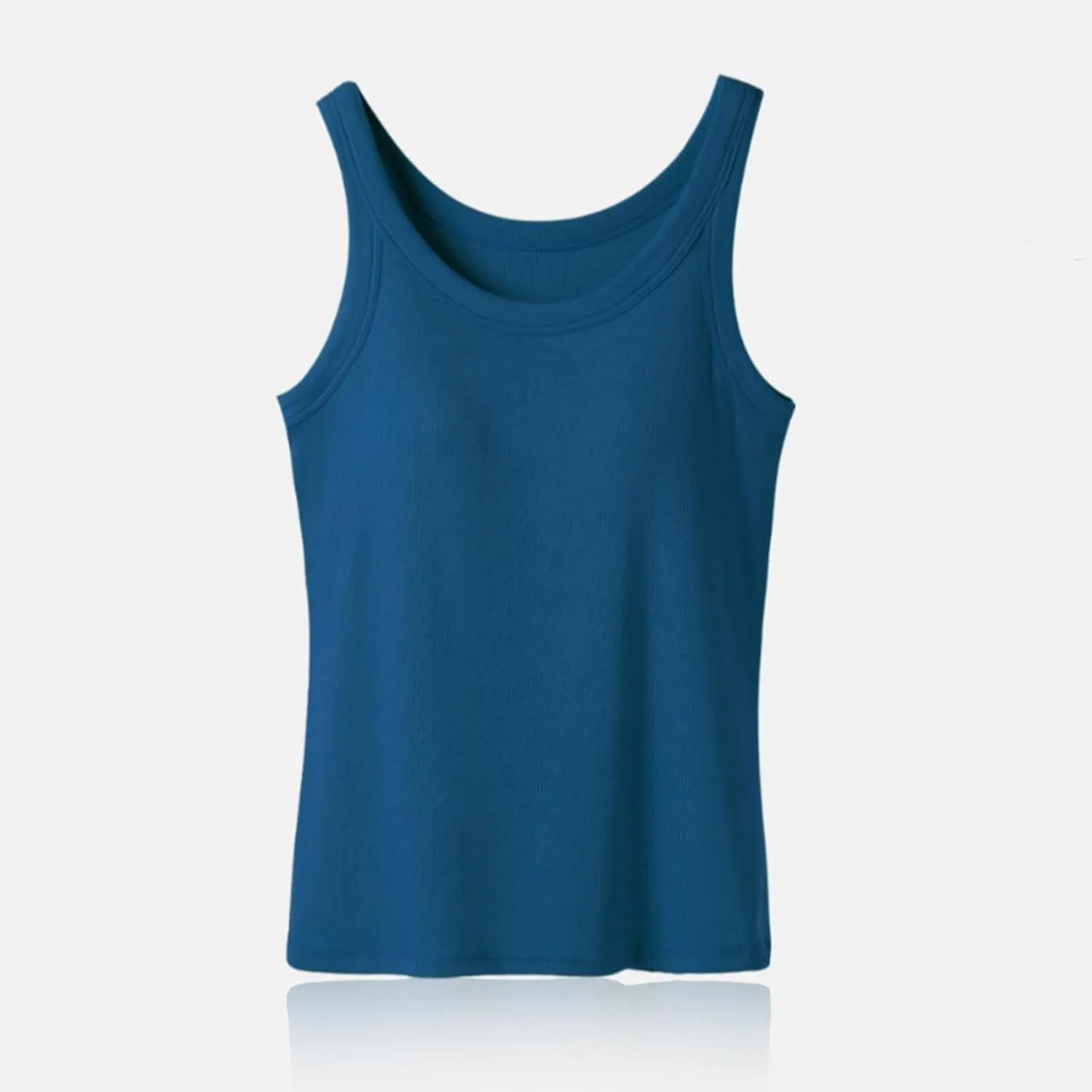 Cotton Tank Tops for Women Solid Color Sleeveless Crew Neck T Shirts Summer Casual Seamless Blouse with Built in Bra