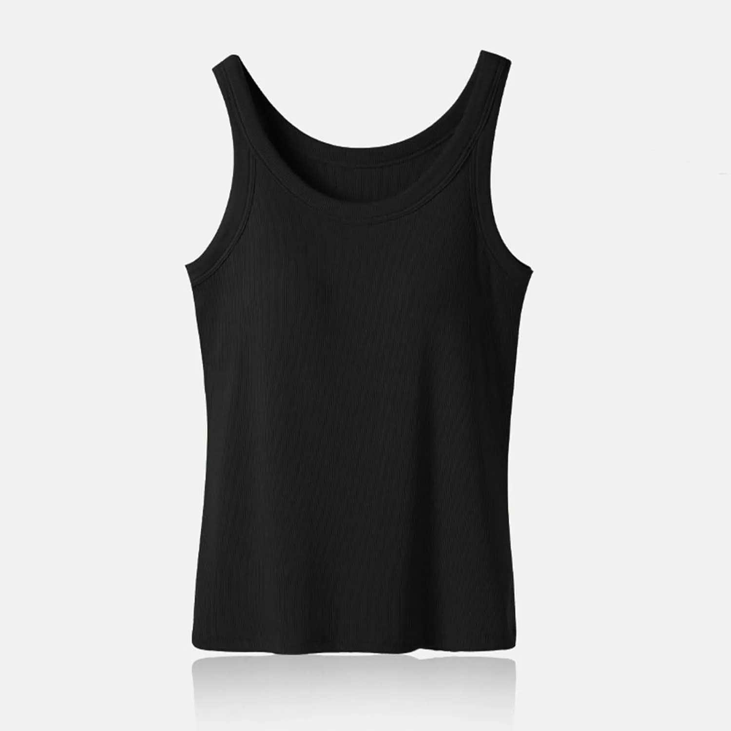 Cotton Tank Tops for Women Solid Color Sleeveless Crew Neck T Shirts Summer Casual Seamless Blouse with Built in Bra