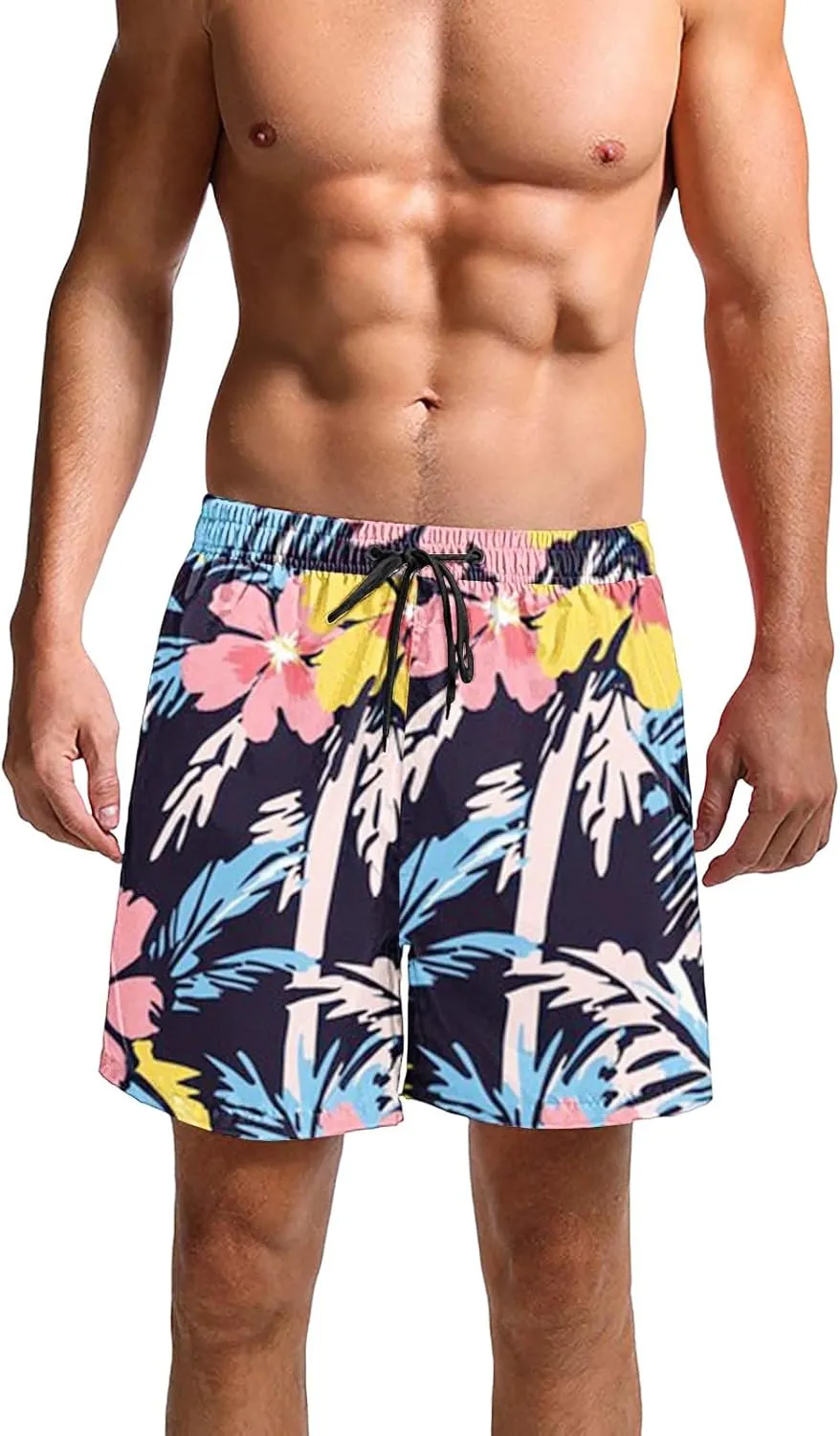 CRNTCEM Mens Casual Hawaiians Beach Shorts Quick Dry Swimwear Summer Swim Trunks Elastic Waist Drawstring Shorts