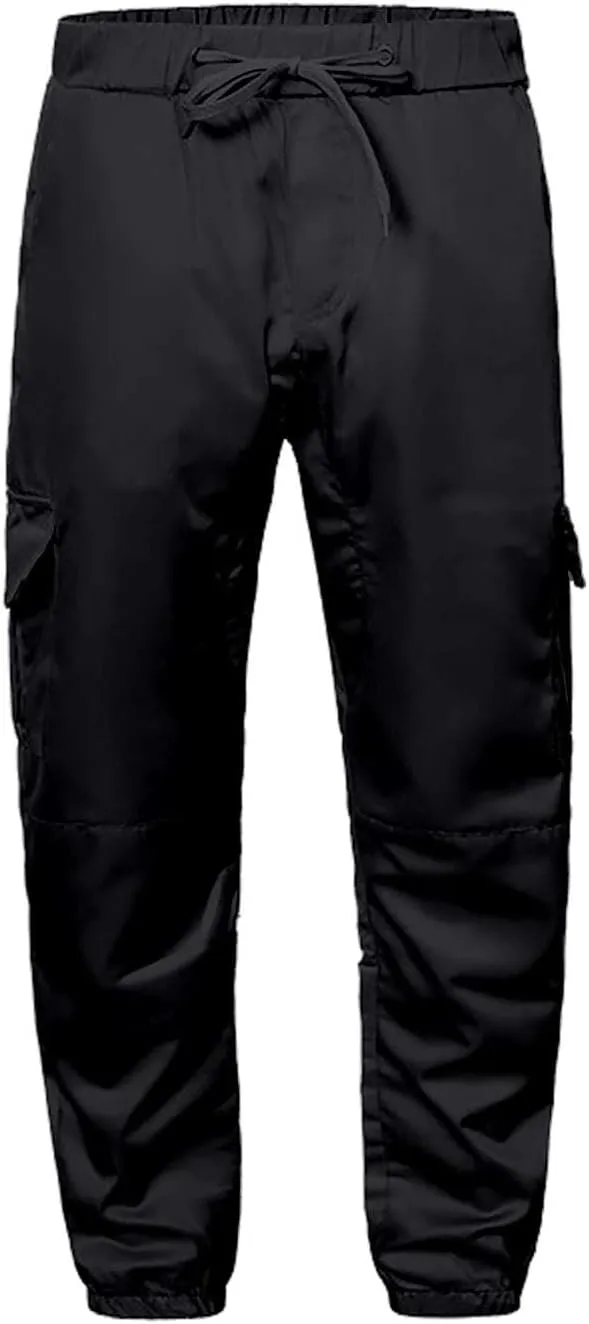 CRNTCEM Mens Skinny Fit Cargo Pants Twill Casual Athletic Joggers Drawstring Combat Tactical Track Pants Stretch Workout Pant