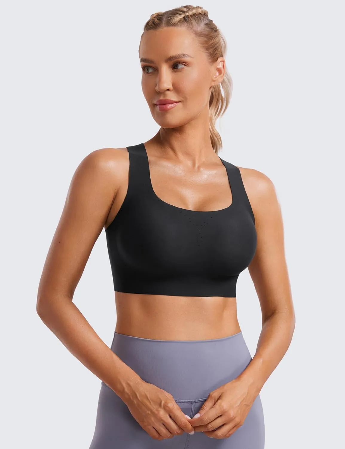 CRZ YOGA Womens Flex Sculpt Racerback Sports Bra - U Neck Medium Impact Padded Wireless Workout Gym Crop Top