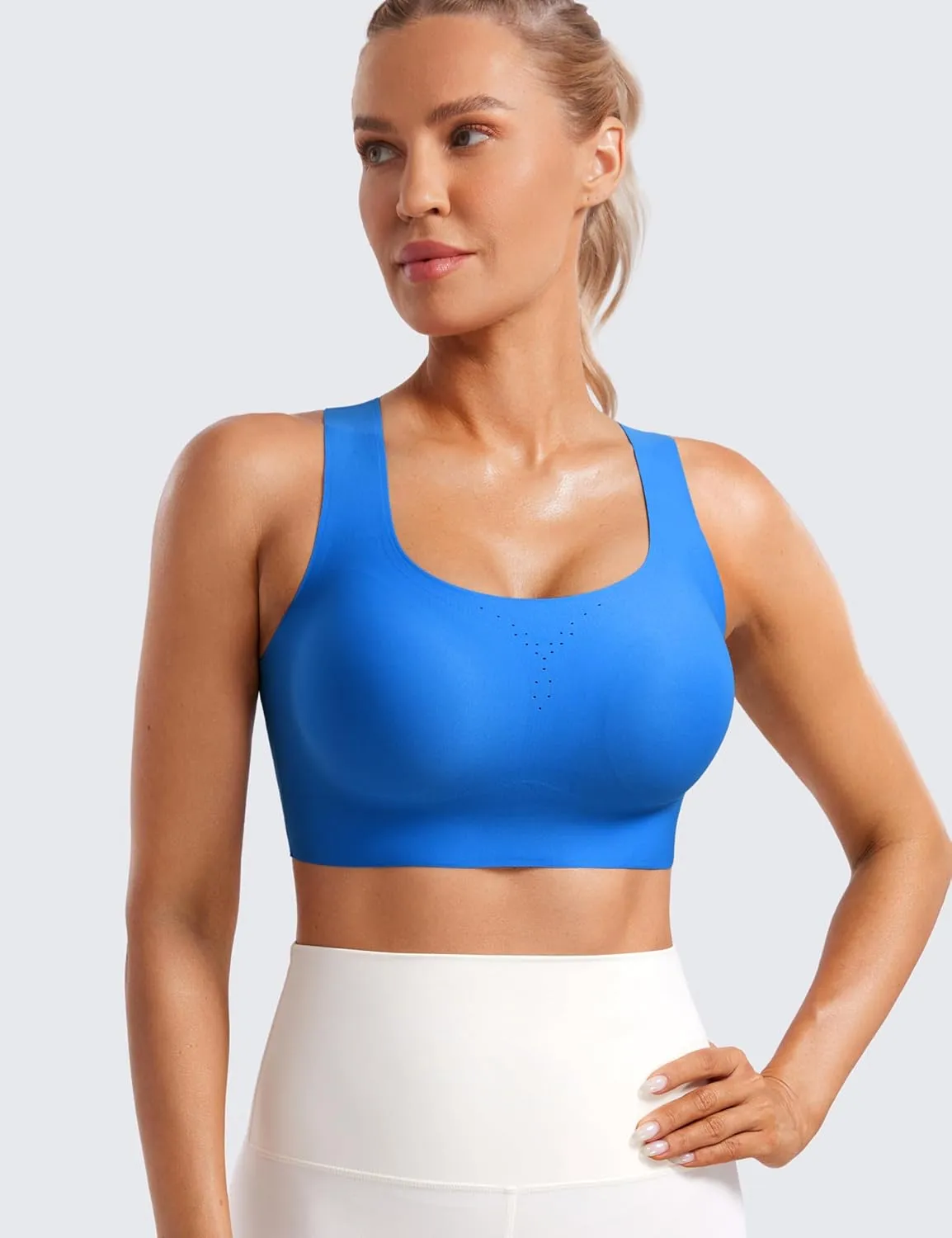 CRZ YOGA Womens Flex Sculpt Racerback Sports Bra - U Neck Medium Impact Padded Wireless Workout Gym Crop Top
