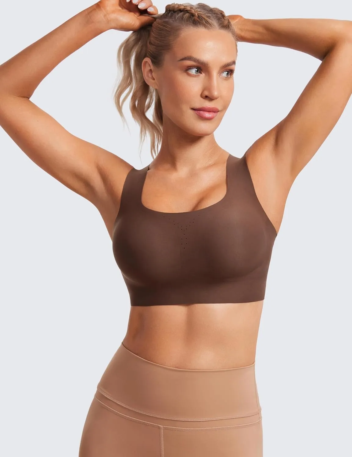 CRZ YOGA Womens Flex Sculpt Racerback Sports Bra - U Neck Medium Impact Padded Wireless Workout Gym Crop Top