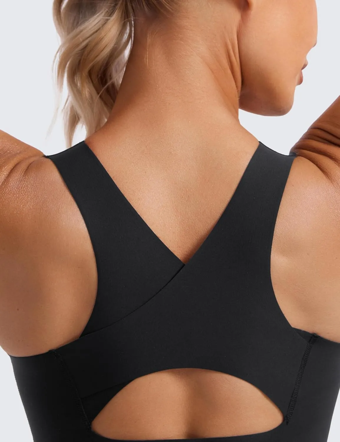 CRZ YOGA Womens Flex Sculpt Racerback Sports Bra - U Neck Medium Impact Padded Wireless Workout Gym Crop Top