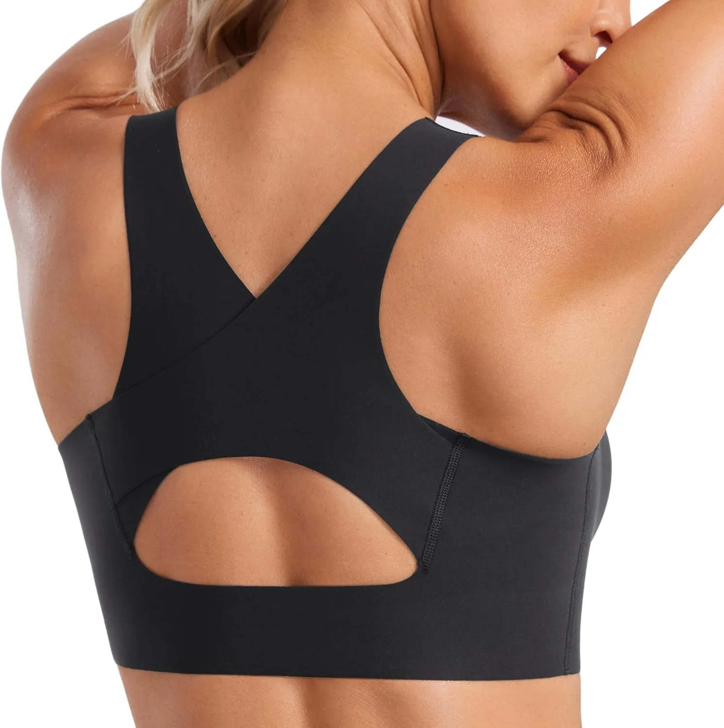 CRZ YOGA Womens Flex Sculpt Racerback Sports Bra - U Neck Medium Impact Padded Wireless Workout Gym Crop Top