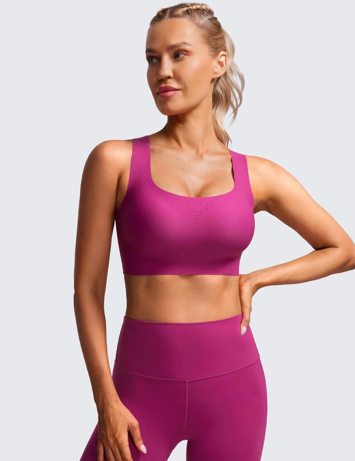 CRZ YOGA Womens Flex Sculpt Racerback Sports Bra - U Neck Medium Impact Padded Wireless Workout Gym Crop Top