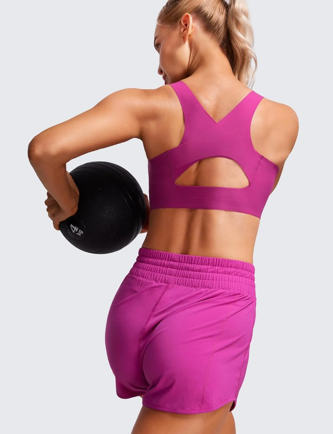 CRZ YOGA Womens Flex Sculpt Racerback Sports Bra - U Neck Medium Impact Padded Wireless Workout Gym Crop Top