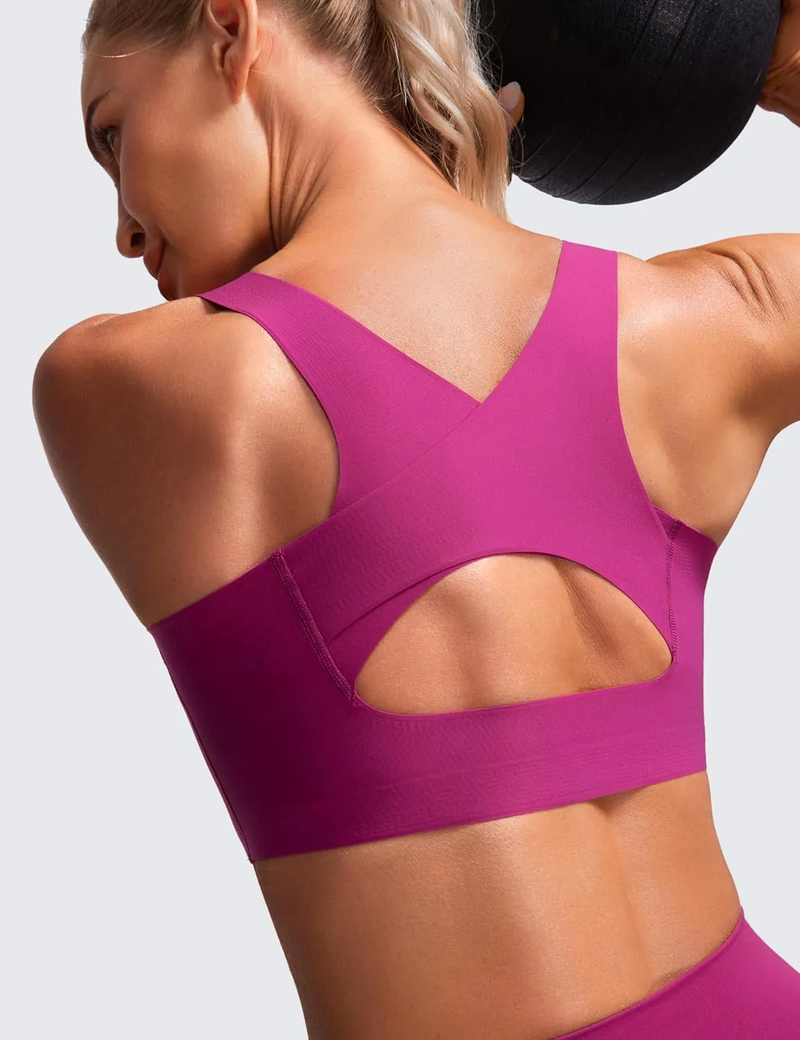 CRZ YOGA Womens Flex Sculpt Racerback Sports Bra - U Neck Medium Impact Padded Wireless Workout Gym Crop Top