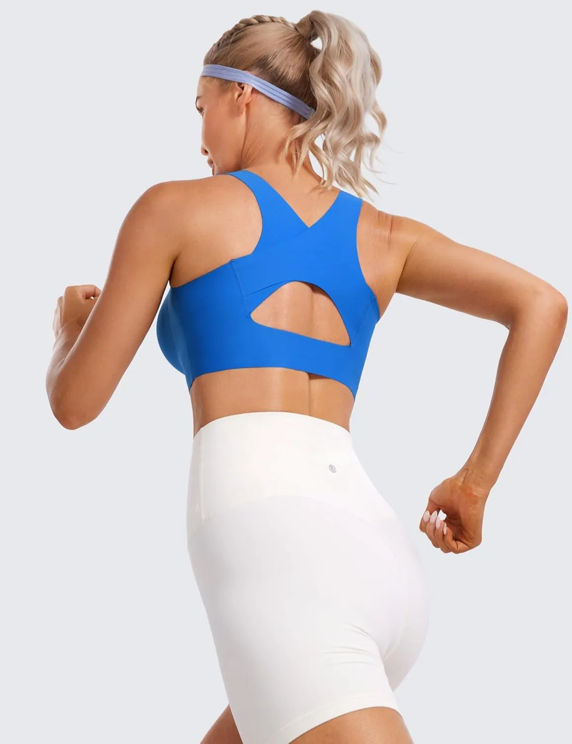 CRZ YOGA Womens Flex Sculpt Racerback Sports Bra - U Neck Medium Impact Padded Wireless Workout Gym Crop Top