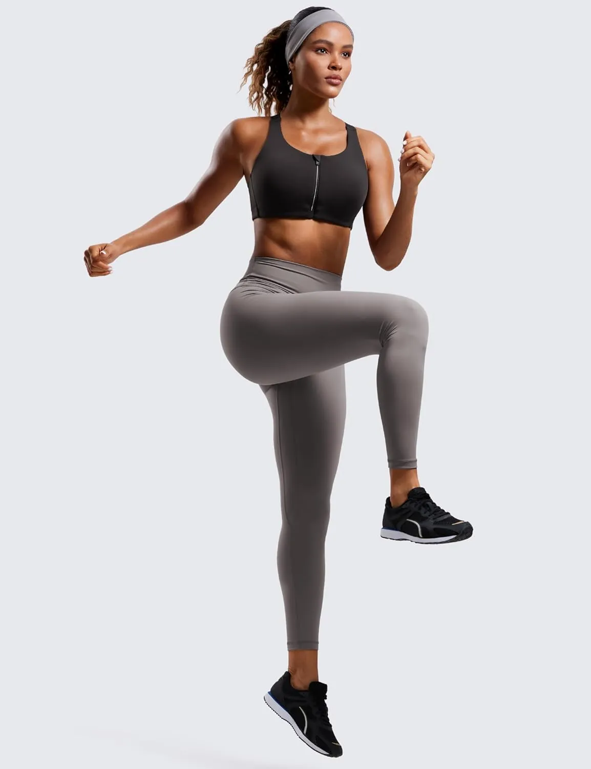 CRZ YOGA Womens Zip Front High Impact Sports Bra - Molded Cup Adjustable Convertible Straps Wireless Workout Yoga Crop Top