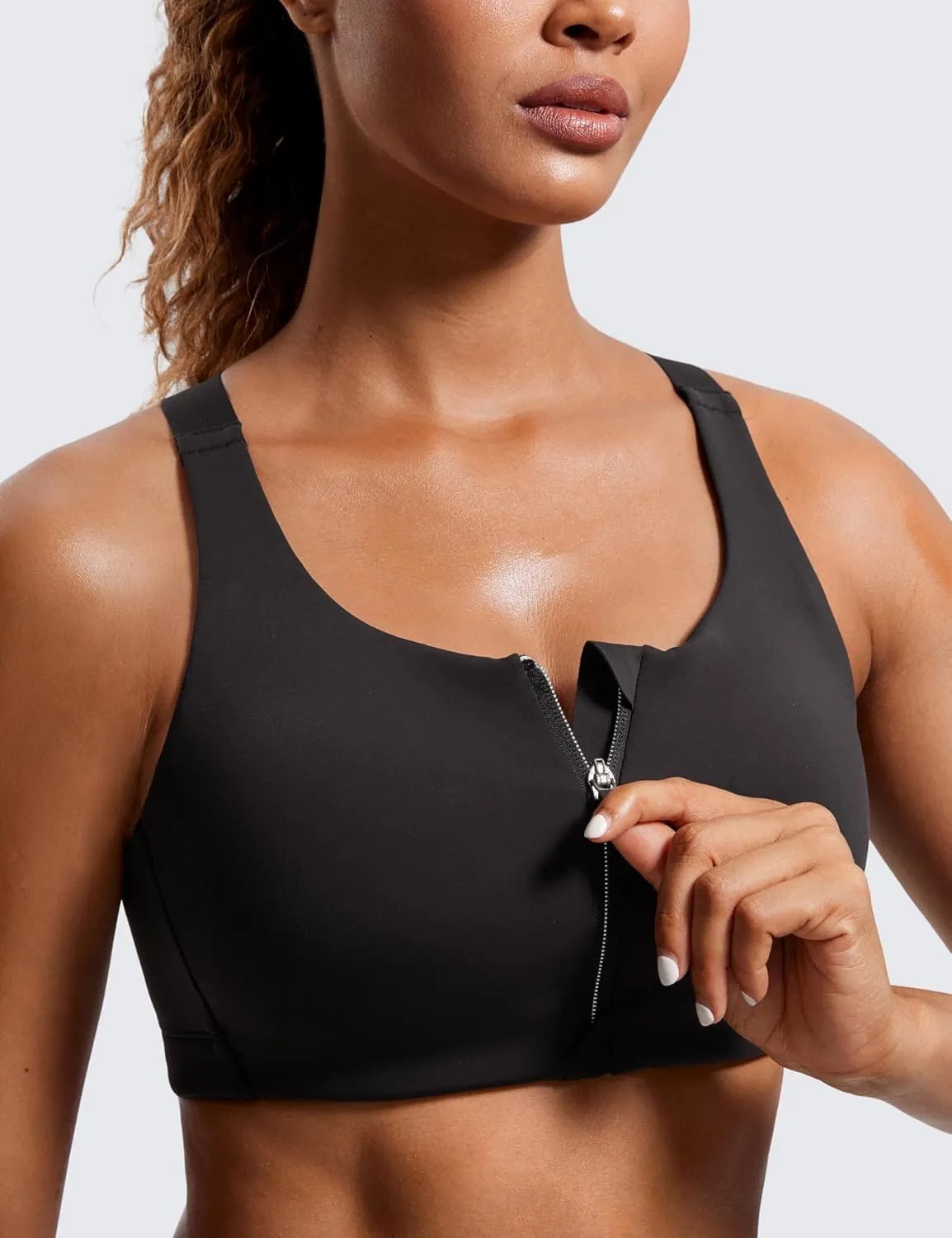 CRZ YOGA Womens Zip Front High Impact Sports Bra - Molded Cup Adjustable Convertible Straps Wireless Workout Yoga Crop Top