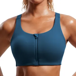 CRZ YOGA Womens Zip Front High Impact Sports Bra - Molded Cup Adjustable Convertible Straps Wireless Workout Yoga Crop Top