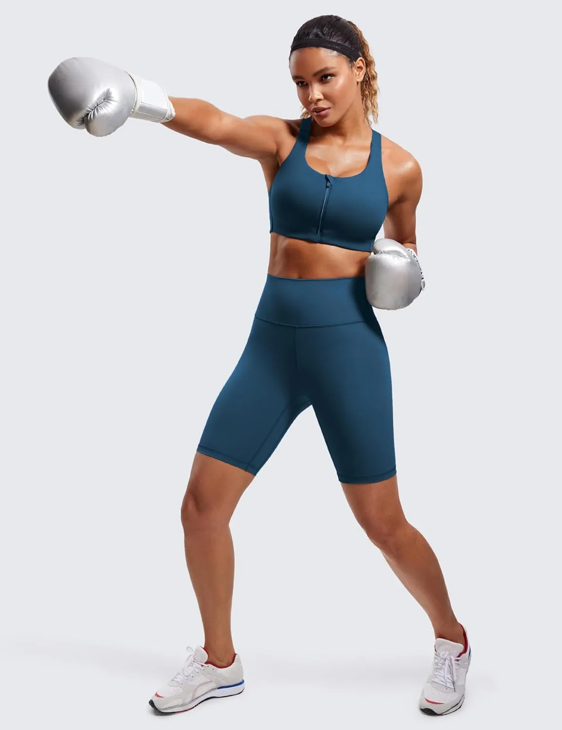 CRZ YOGA Womens Zip Front High Impact Sports Bra - Molded Cup Adjustable Convertible Straps Wireless Workout Yoga Crop Top
