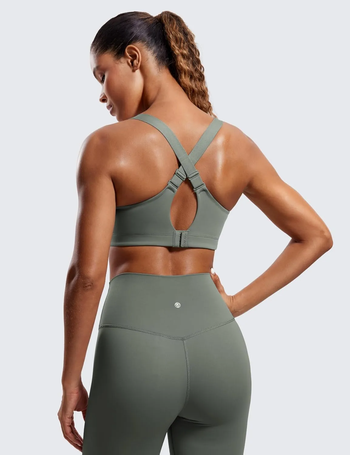CRZ YOGA Womens Zip Front High Impact Sports Bra - Molded Cup Adjustable Convertible Straps Wireless Workout Yoga Crop Top