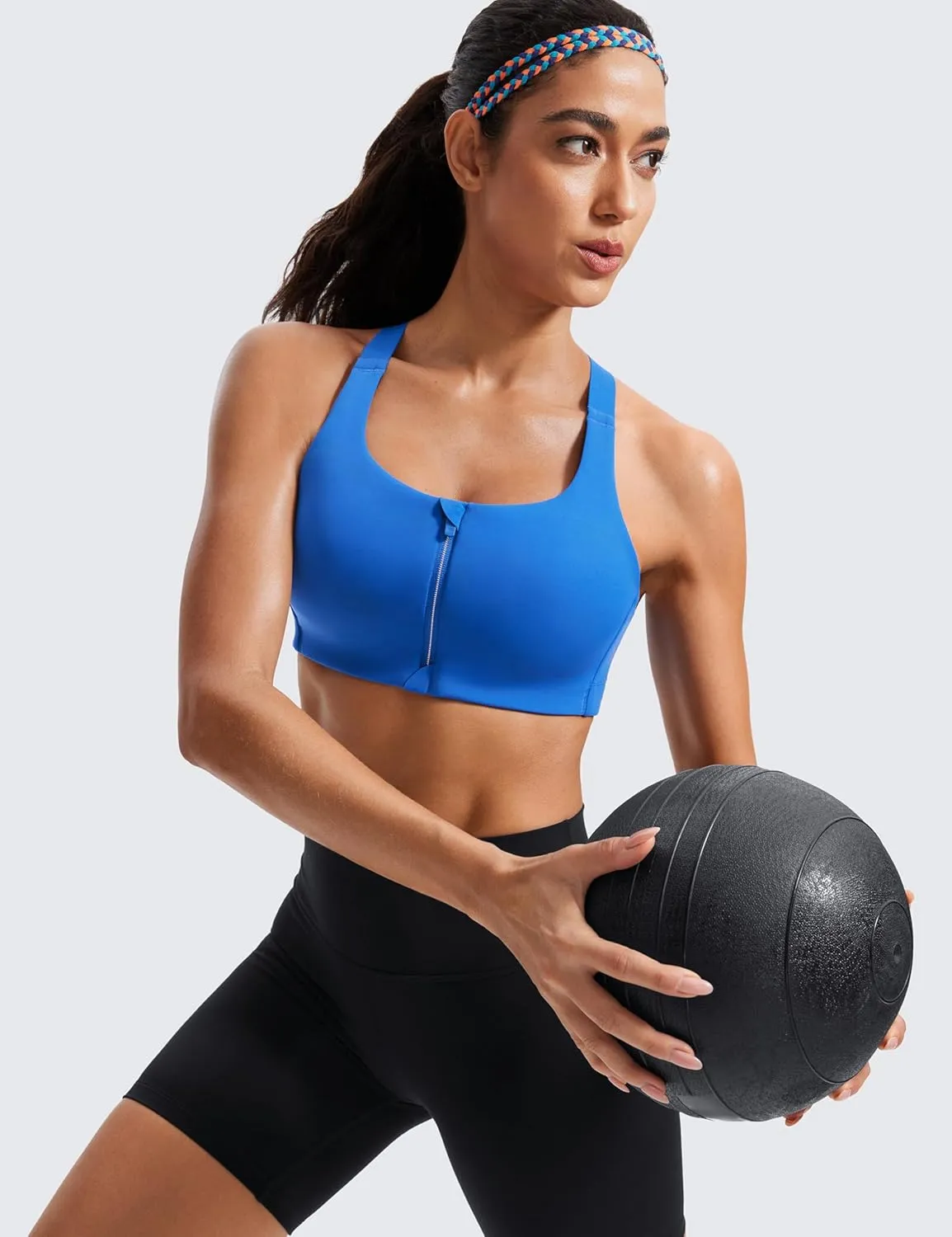 CRZ YOGA Womens Zip Front High Impact Sports Bra - Molded Cup Adjustable Convertible Straps Wireless Workout Yoga Crop Top