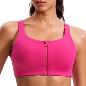 CRZ YOGA Womens Zip Front High Impact Sports Bra - Molded Cup Adjustable Convertible Straps Wireless Workout Yoga Crop Top