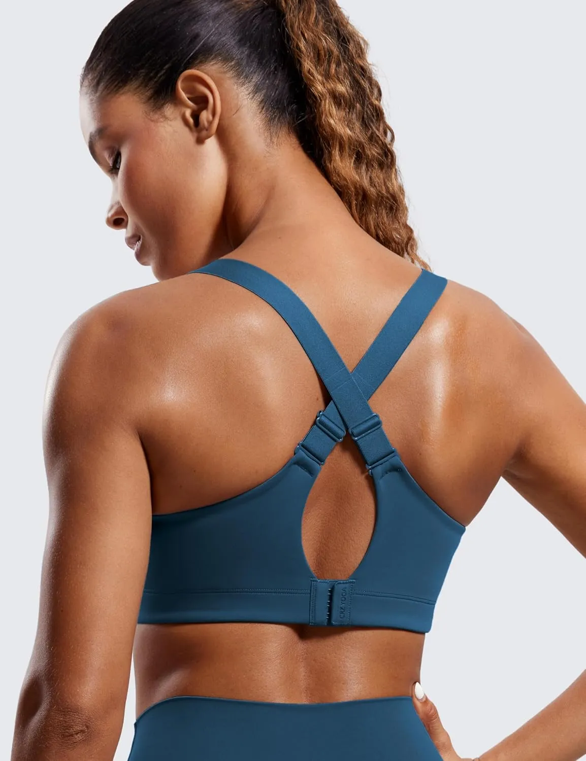 CRZ YOGA Womens Zip Front High Impact Sports Bra - Molded Cup Adjustable Convertible Straps Wireless Workout Yoga Crop Top