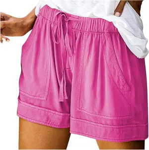 DASAYO Shorts with Pockets for Women Cotton Drawstring Elastic Waist Casual Shorts Loose Lounge Summer Shorts